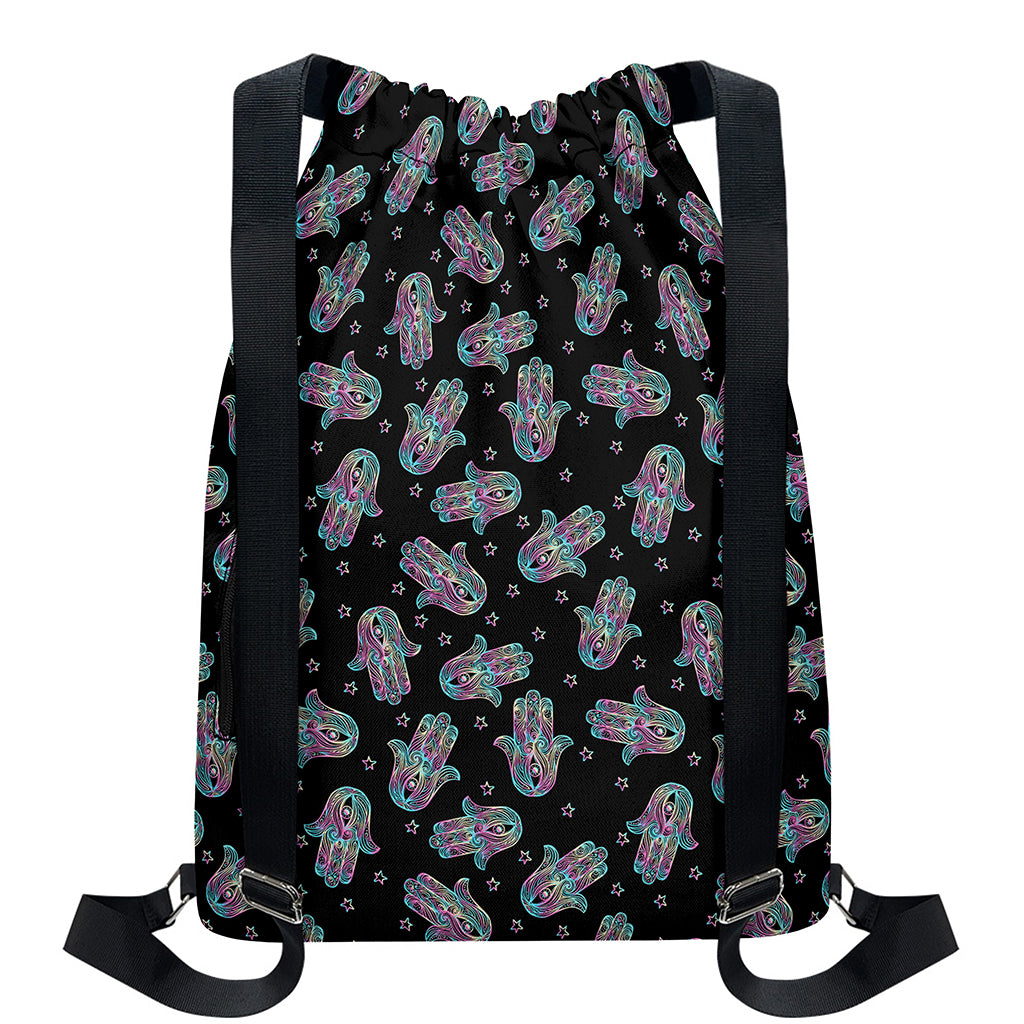 Colorful Hamsa Hand Print Drawstring Backpack