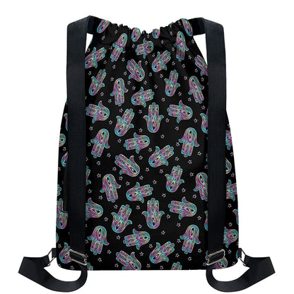 Colorful Hamsa Hand Print Drawstring Backpack