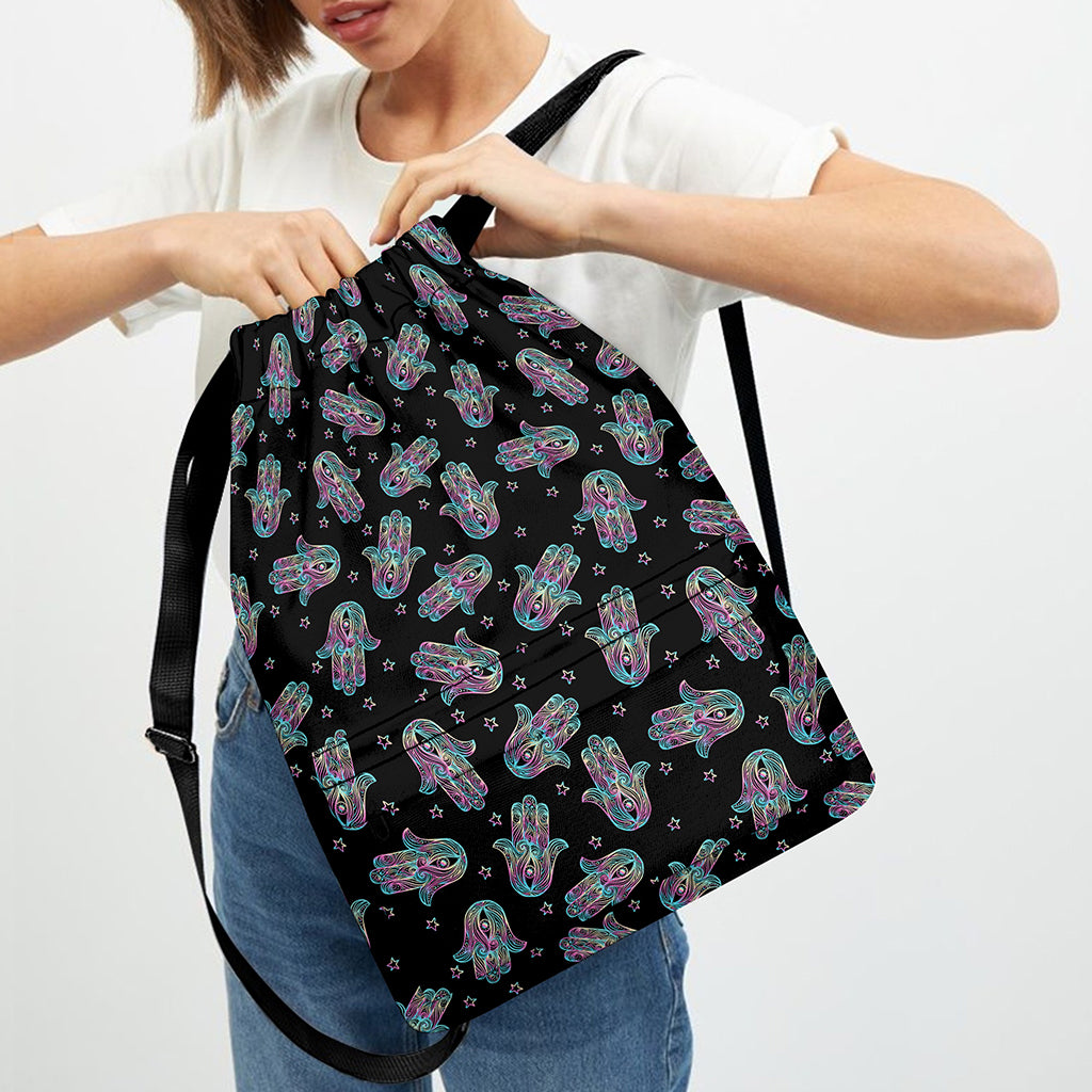 Colorful Hamsa Hand Print Drawstring Backpack