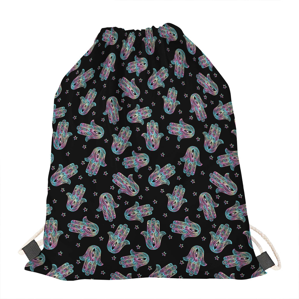 Colorful Hamsa Hand Print Drawstring Bag