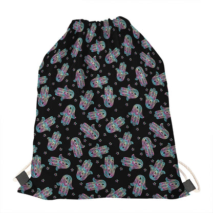 Colorful Hamsa Hand Print Drawstring Bag