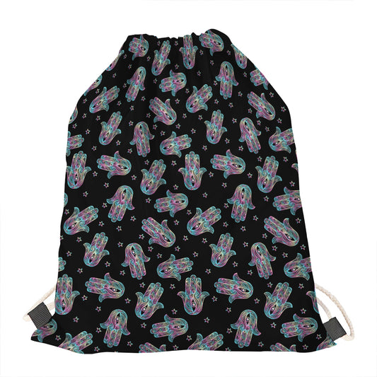 Colorful Hamsa Hand Print Drawstring Bag