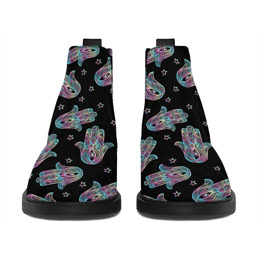 Colorful Hamsa Hand Print Flat Ankle Boots