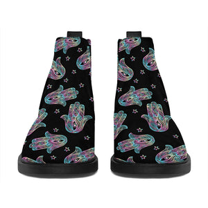 Colorful Hamsa Hand Print Flat Ankle Boots