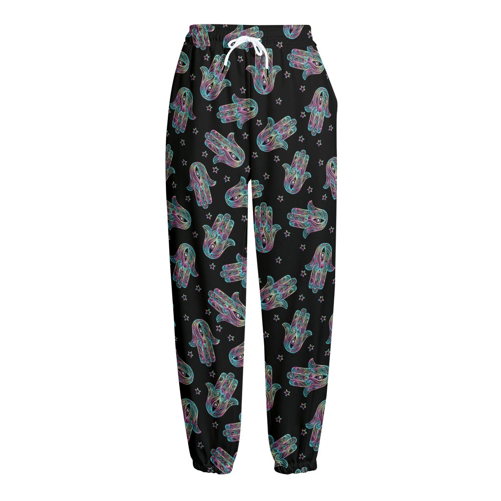 Colorful Hamsa Hand Print Fleece Lined Knit Pants