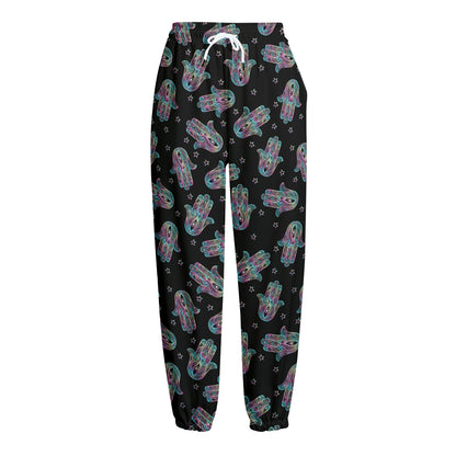 Colorful Hamsa Hand Print Fleece Lined Knit Pants
