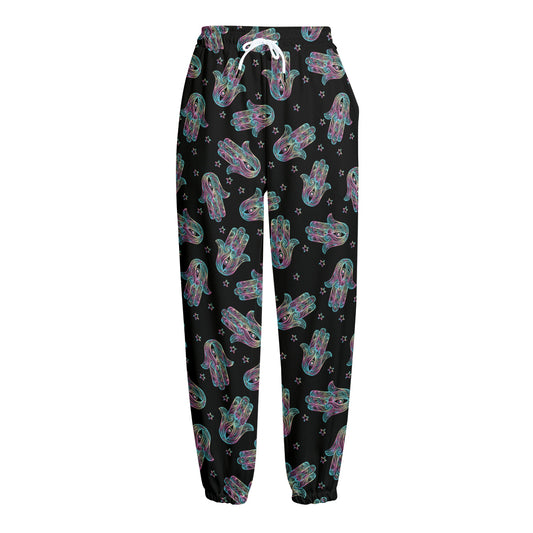 Colorful Hamsa Hand Print Fleece Lined Knit Pants