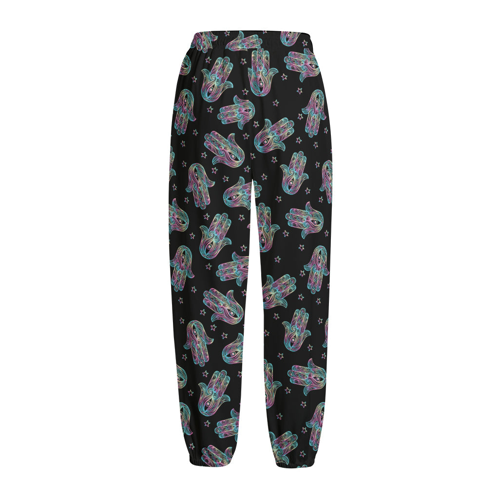 Colorful Hamsa Hand Print Fleece Lined Knit Pants