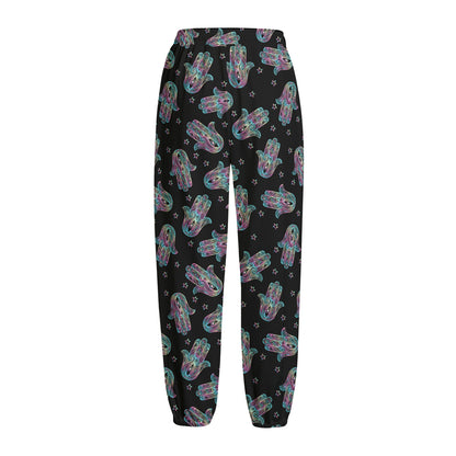 Colorful Hamsa Hand Print Fleece Lined Knit Pants