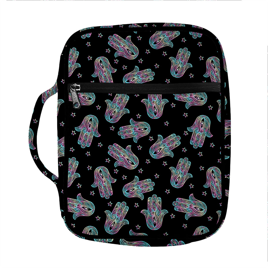 Colorful Hamsa Hand Print Front Pocket Bible Bag
