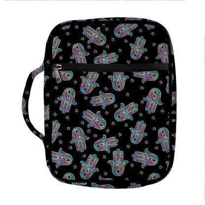 Colorful Hamsa Hand Print Front Pocket Bible Bag