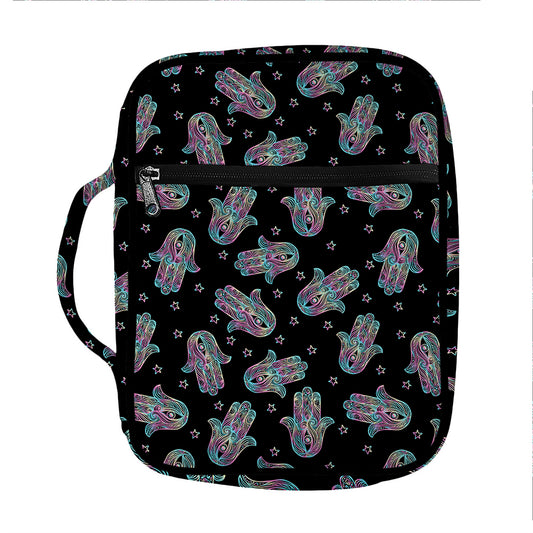 Colorful Hamsa Hand Print Front Pocket Bible Bag
