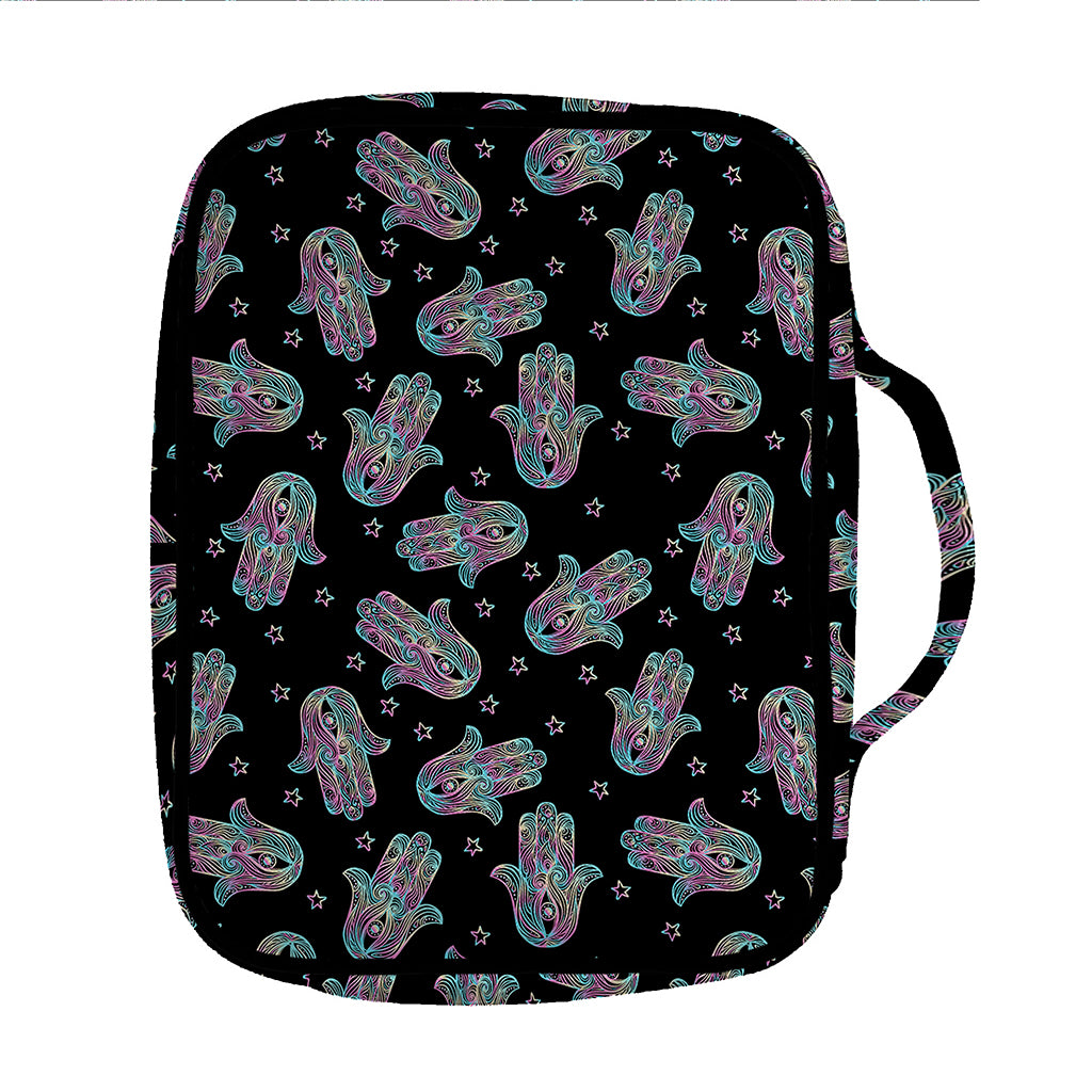 Colorful Hamsa Hand Print Front Pocket Bible Bag