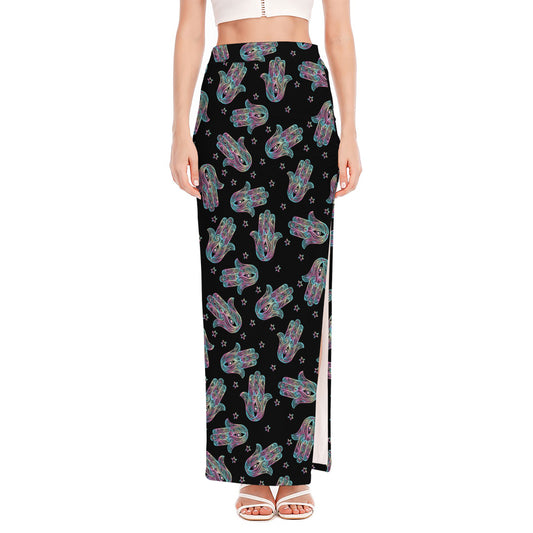 Colorful Hamsa Hand Print High Slit Maxi Skirt