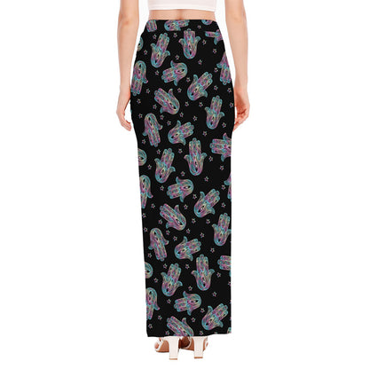 Colorful Hamsa Hand Print High Slit Maxi Skirt