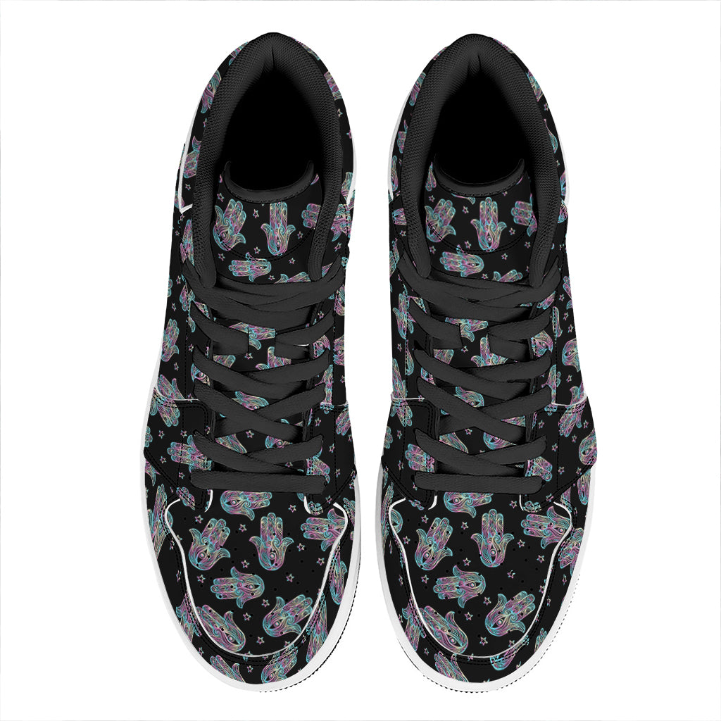 Colorful Hamsa Hand Print High Top Leather Sneakers