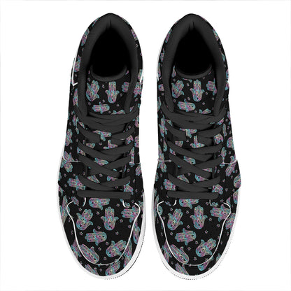 Colorful Hamsa Hand Print High Top Leather Sneakers