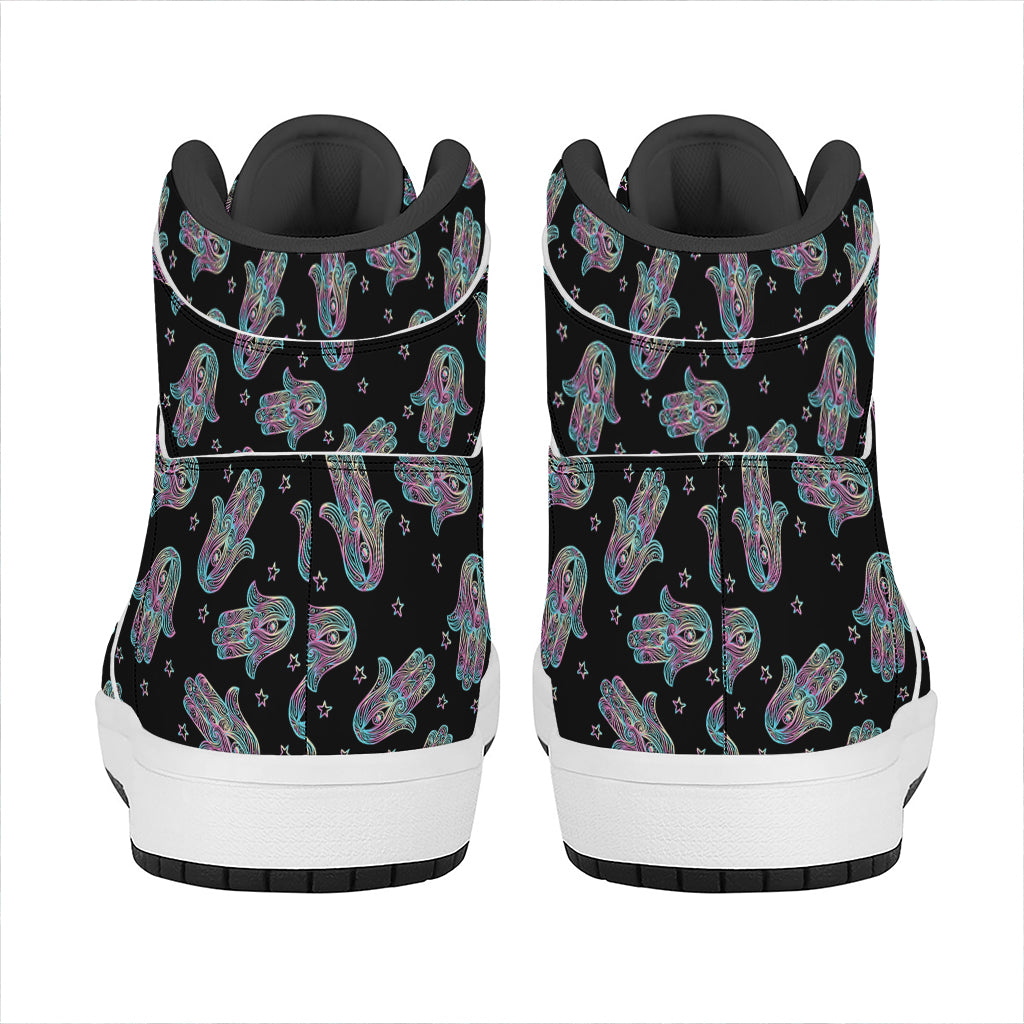 Colorful Hamsa Hand Print High Top Leather Sneakers