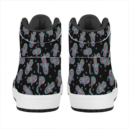 Colorful Hamsa Hand Print High Top Leather Sneakers