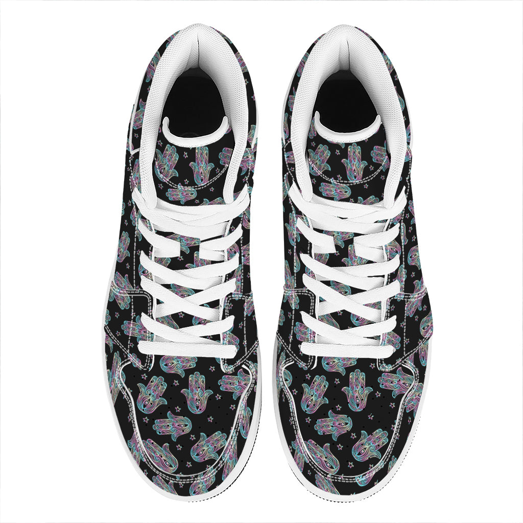 Colorful Hamsa Hand Print High Top Leather Sneakers