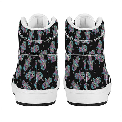 Colorful Hamsa Hand Print High Top Leather Sneakers