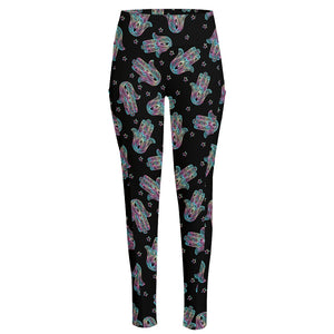 Colorful Hamsa Hand Print High-Waisted Pocket Leggings