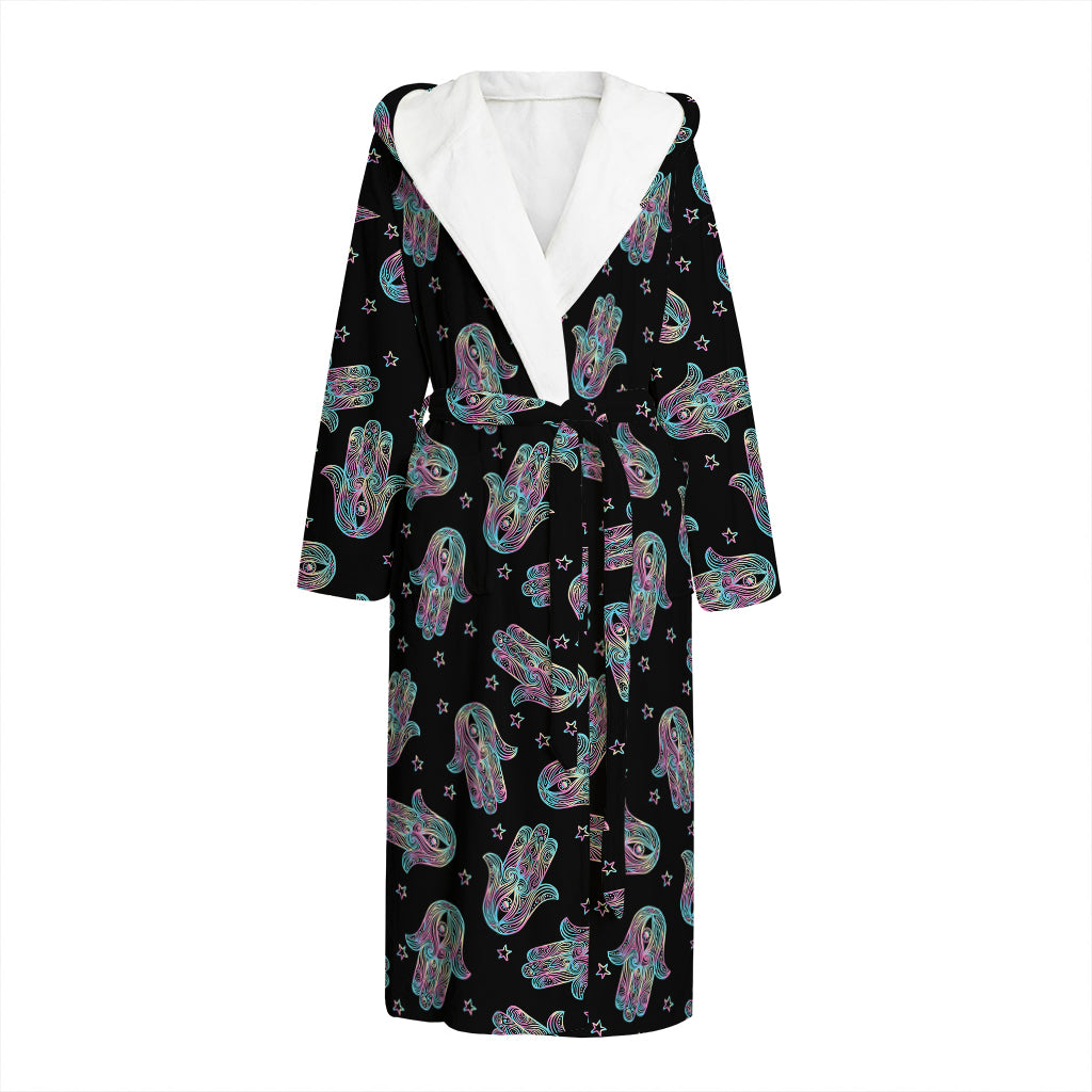 Colorful Hamsa Hand Print Hooded Bathrobe