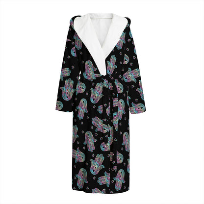 Colorful Hamsa Hand Print Hooded Bathrobe
