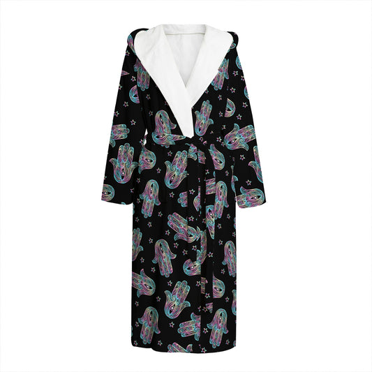 Colorful Hamsa Hand Print Hooded Bathrobe