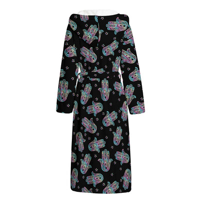 Colorful Hamsa Hand Print Hooded Bathrobe