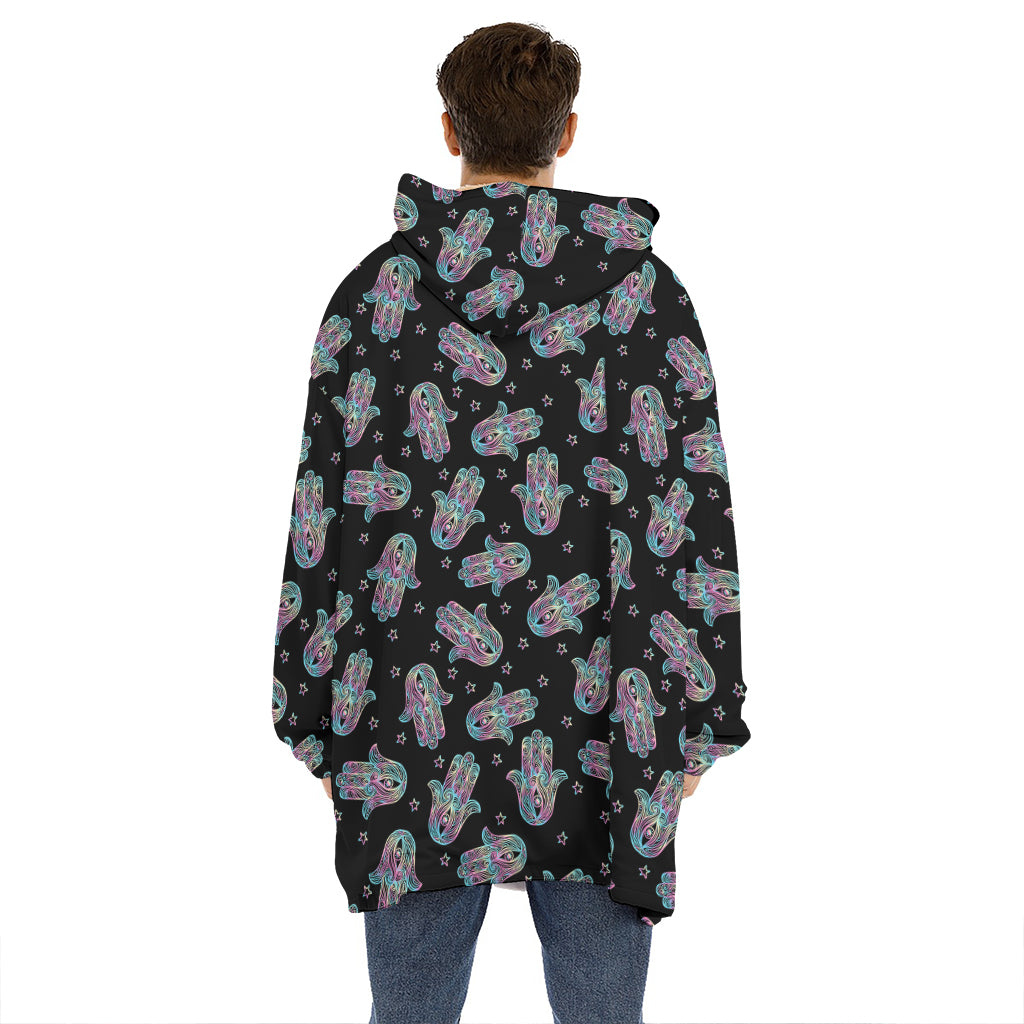 Colorful Hamsa Hand Print Hoodie Blanket