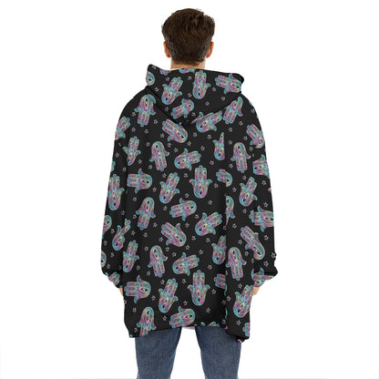 Colorful Hamsa Hand Print Hoodie Blanket
