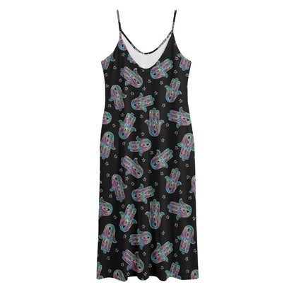 Colorful Hamsa Hand Print Jersey Midi Cami Dress