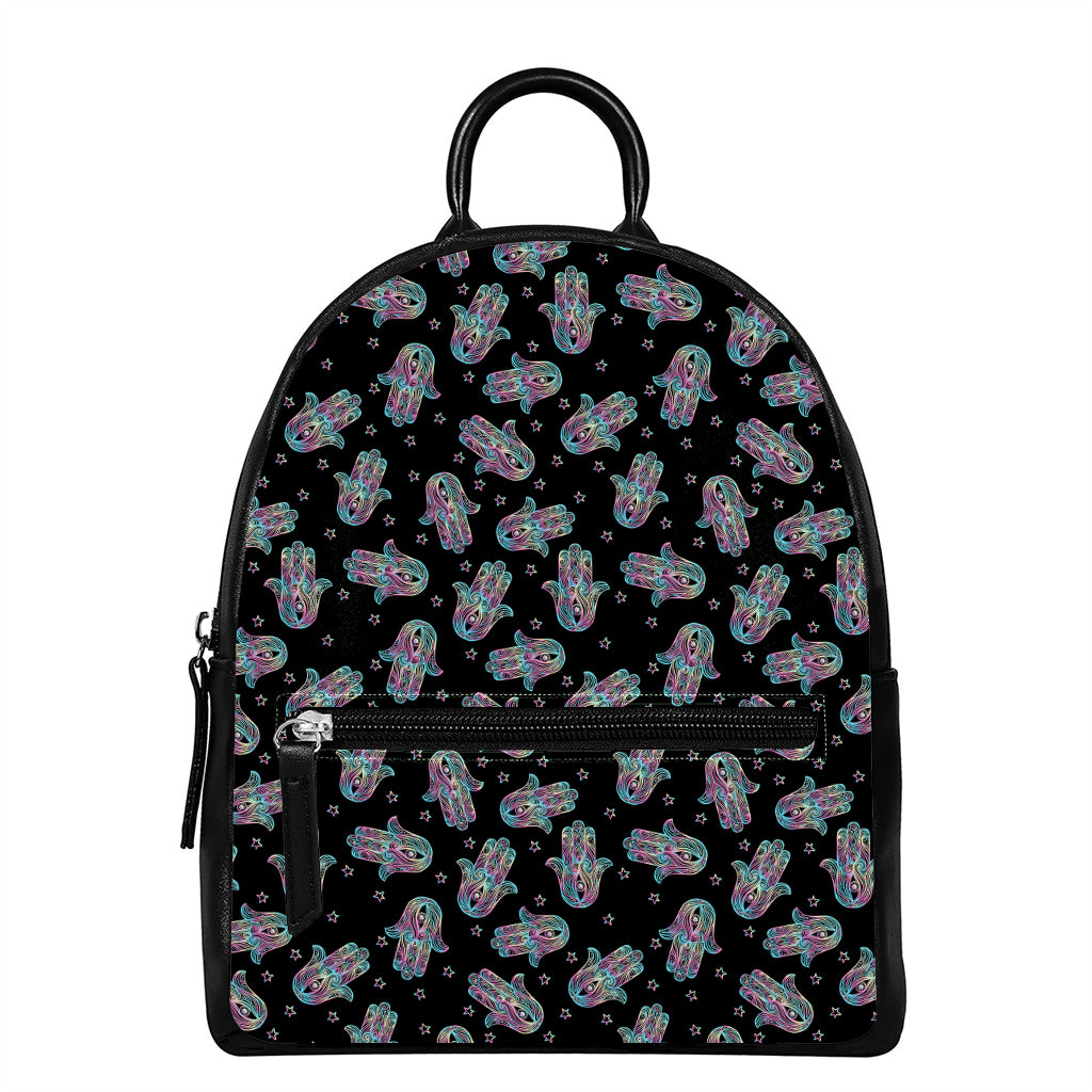 Colorful Hamsa Hand Print Leather Backpack
