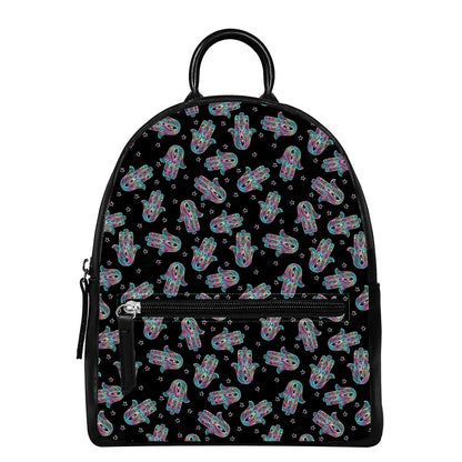 Colorful Hamsa Hand Print Leather Backpack
