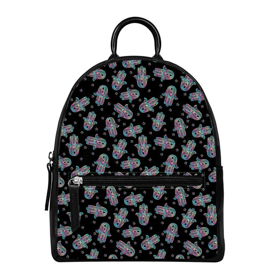 Colorful Hamsa Hand Print Leather Backpack