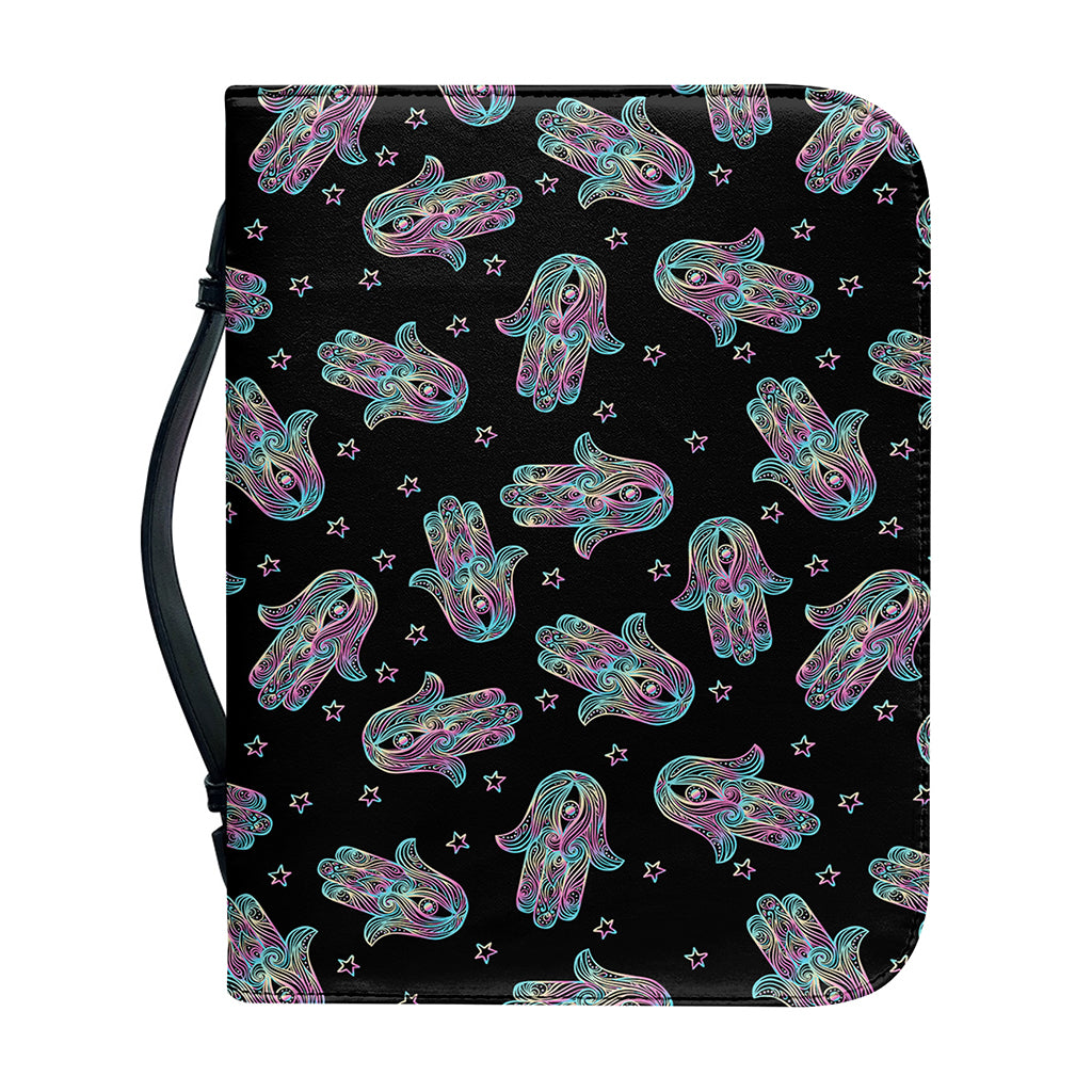Colorful Hamsa Hand Print Leather Bible Cover