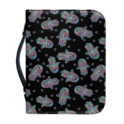 Colorful Hamsa Hand Print Leather Bible Cover