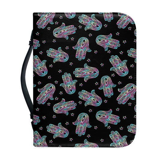 Colorful Hamsa Hand Print Leather Bible Cover