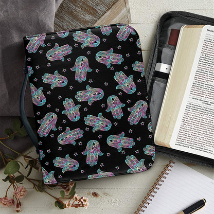 Colorful Hamsa Hand Print Leather Bible Cover