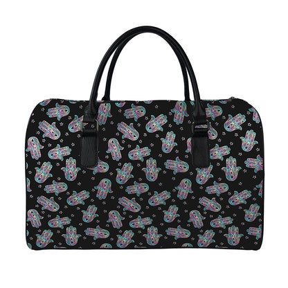Colorful Hamsa Hand Print Leather Duffle Bag