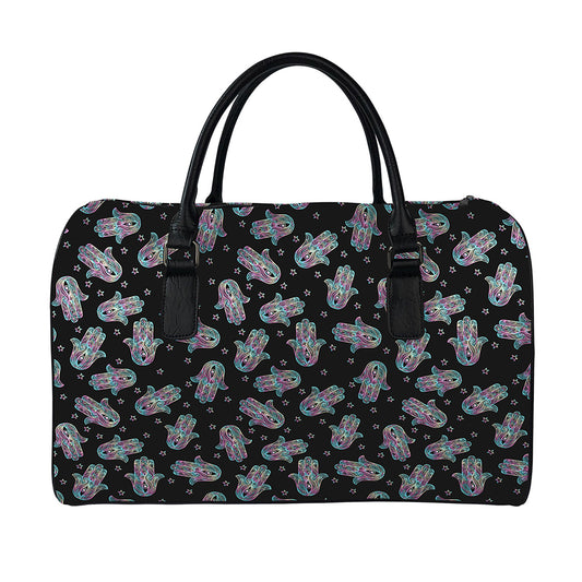 Colorful Hamsa Hand Print Leather Duffle Bag