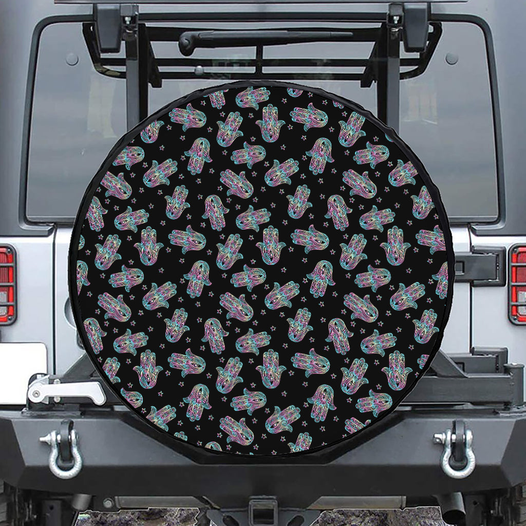 Colorful Hamsa Hand Print Leather Spare Tire Cover
