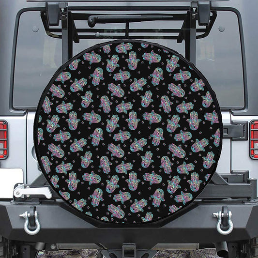 Colorful Hamsa Hand Print Leather Spare Tire Cover