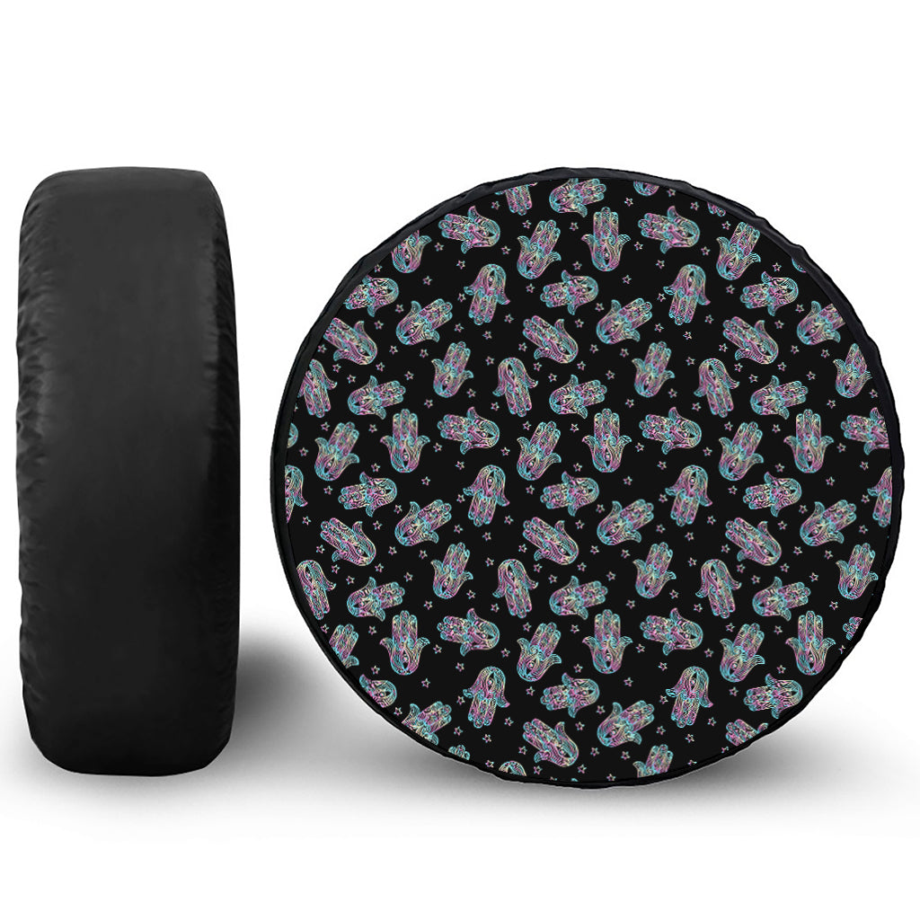 Colorful Hamsa Hand Print Leather Spare Tire Cover
