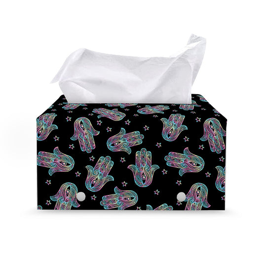 Colorful Hamsa Hand Print Leather Tissue Box Cover