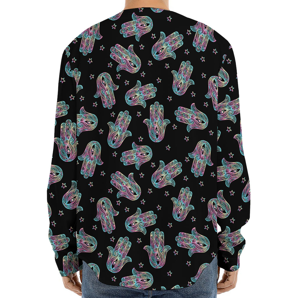 Colorful Hamsa Hand Print Long Sleeve Baseball Jersey