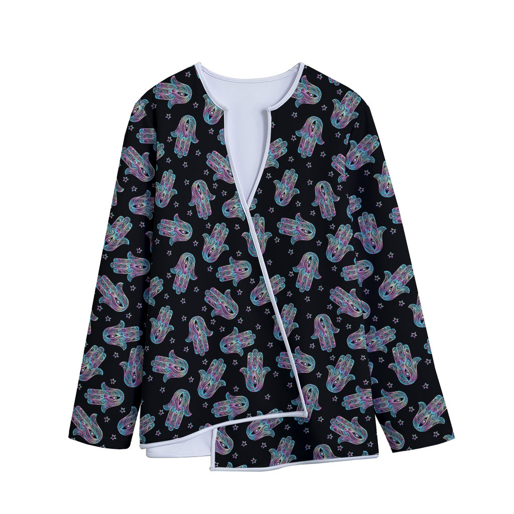 Colorful Hamsa Hand Print Long Sleeve Short Coat