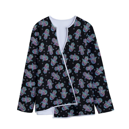 Colorful Hamsa Hand Print Long Sleeve Short Coat