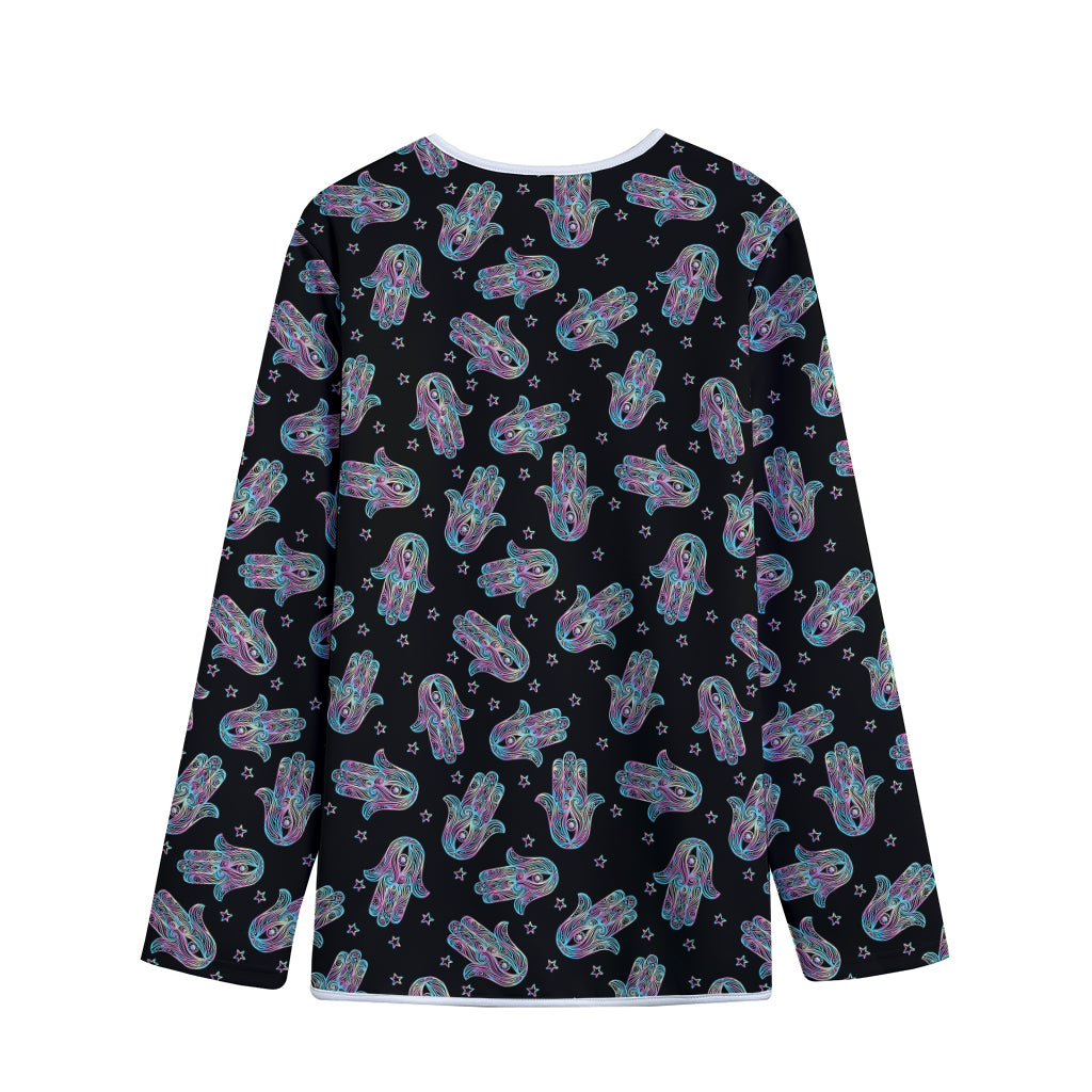 Colorful Hamsa Hand Print Long Sleeve Short Coat